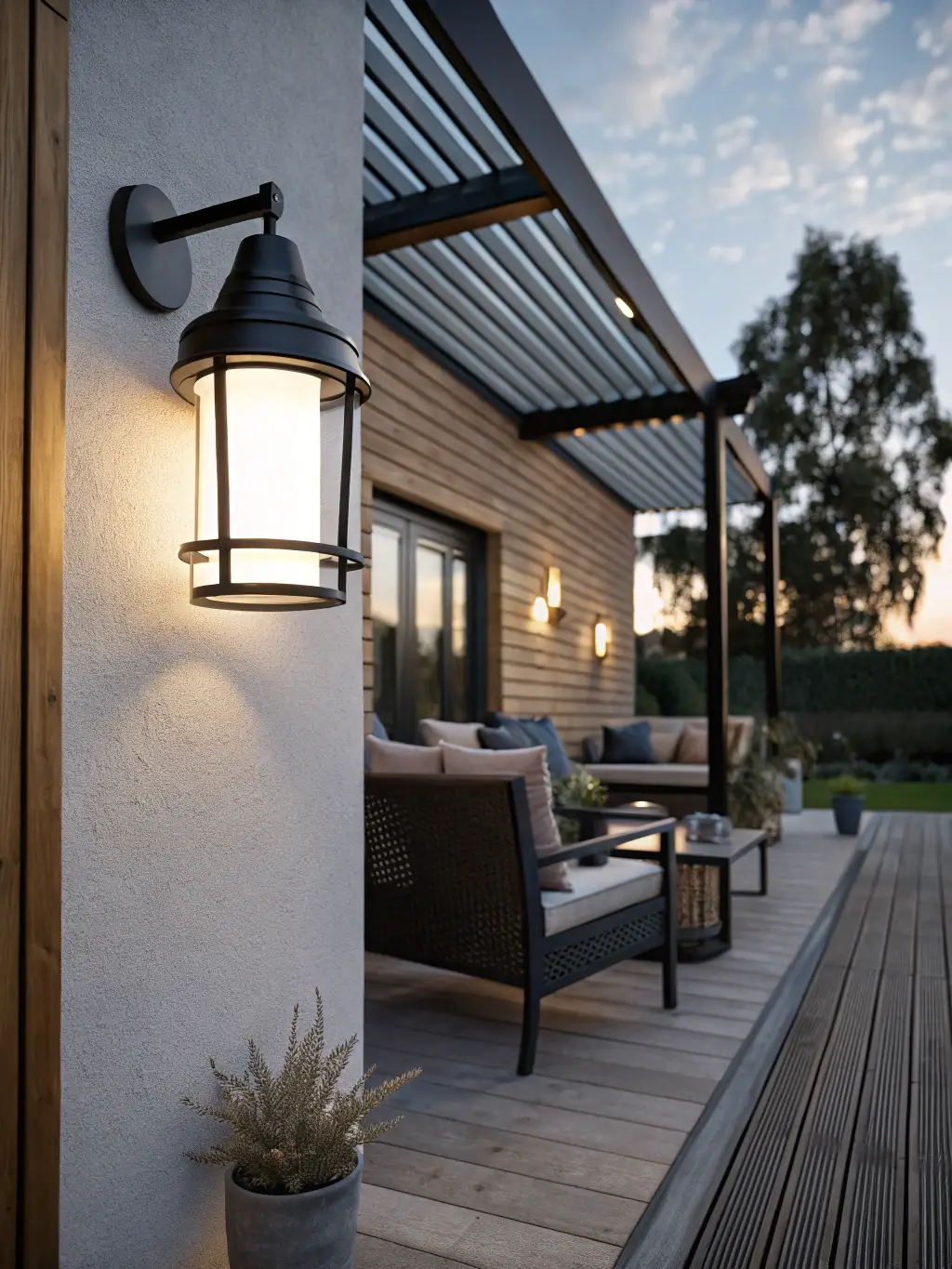 A close-up shot of Everlit LED track lights displaying a warm white color, highlighting the subtle elegance and inviting ambiance they create on a home's facade.